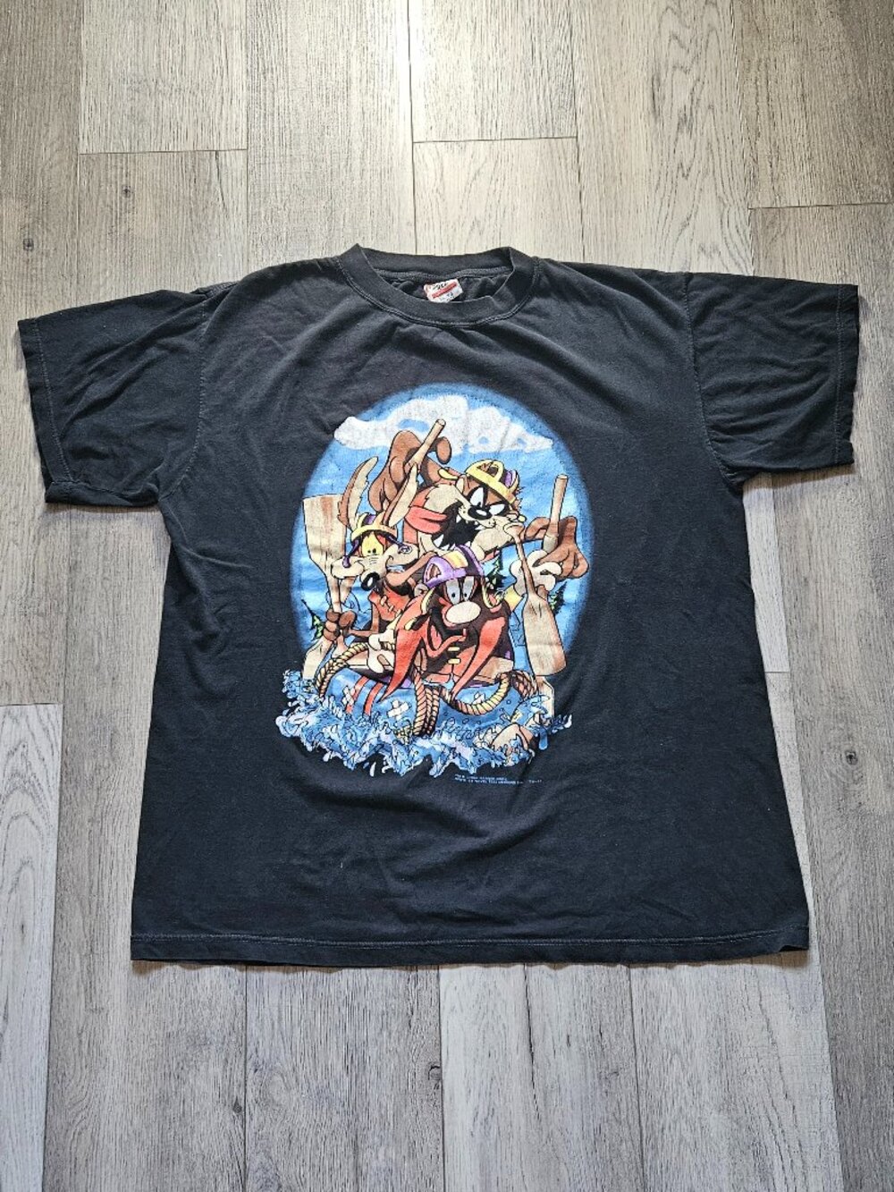 Vintage 1994 Looney Tunes Novel Teez T Shirt Mens XL Double Sided Rafting Taz